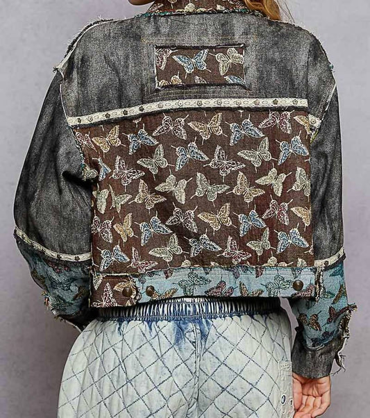 Pol - Boho Butterfly Distressed Denim Jacket