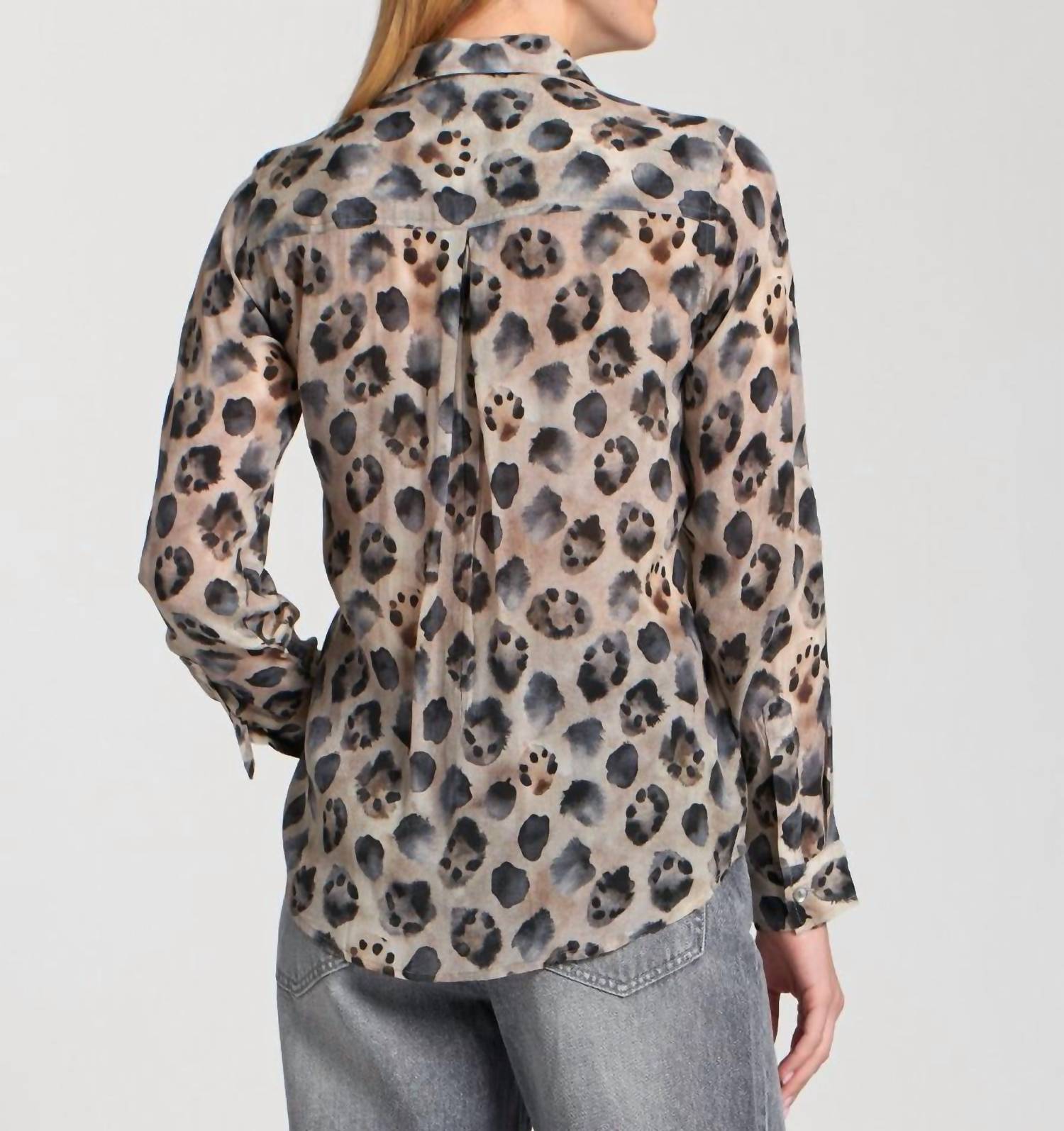 APNY Roll-up Sleeves Button-up Blouse in latte multi - women's blouse - detail view