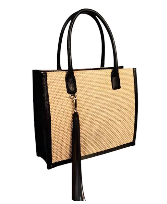 Berge - Women's Straw & Leather Small Tote Bag