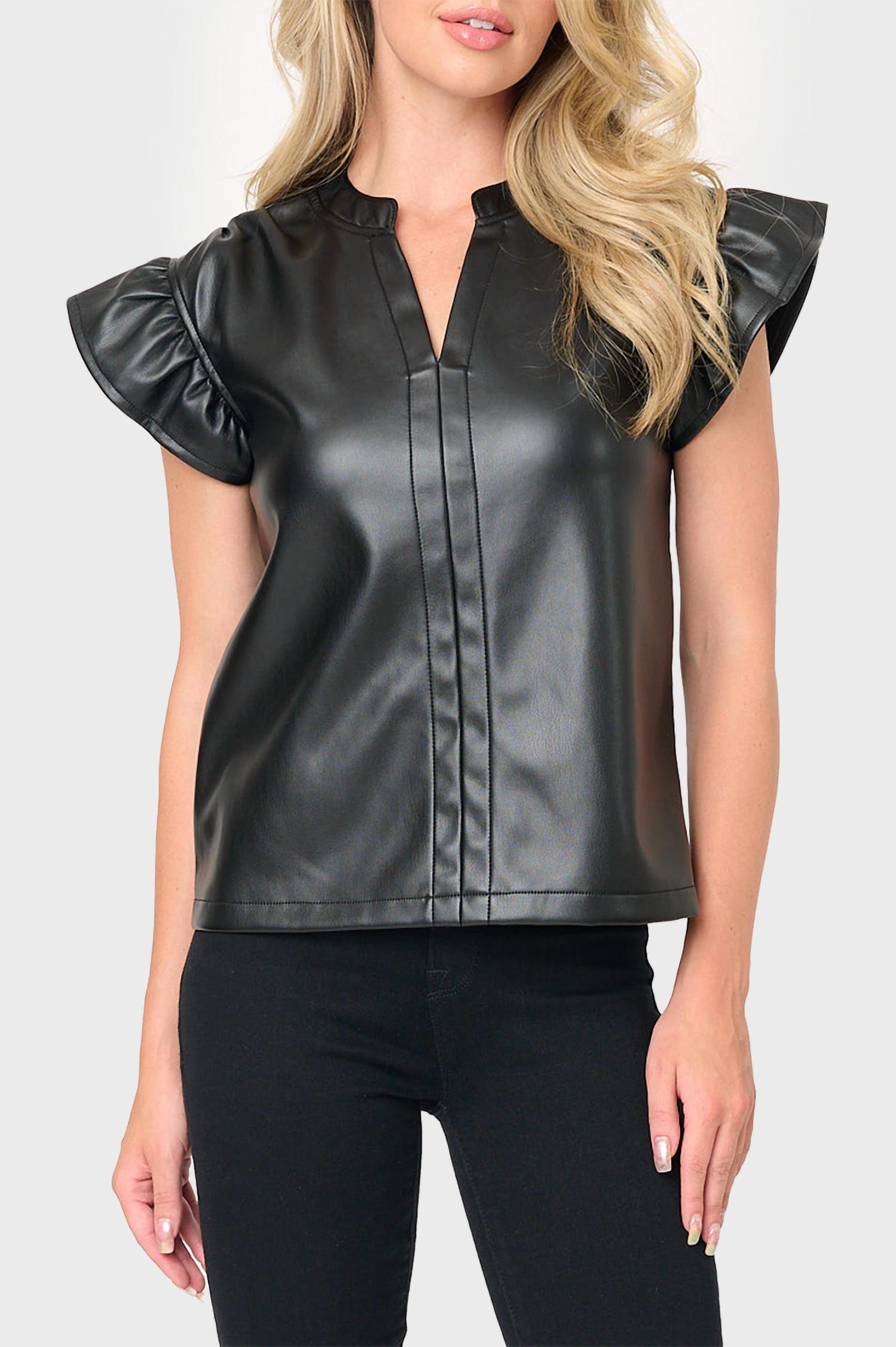 Dolce Cabo - Vegan Leather Ruffle Sleeve Top