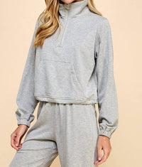 TCEC Mock Neck Sweatshirt in gray - women's sweater - detail view