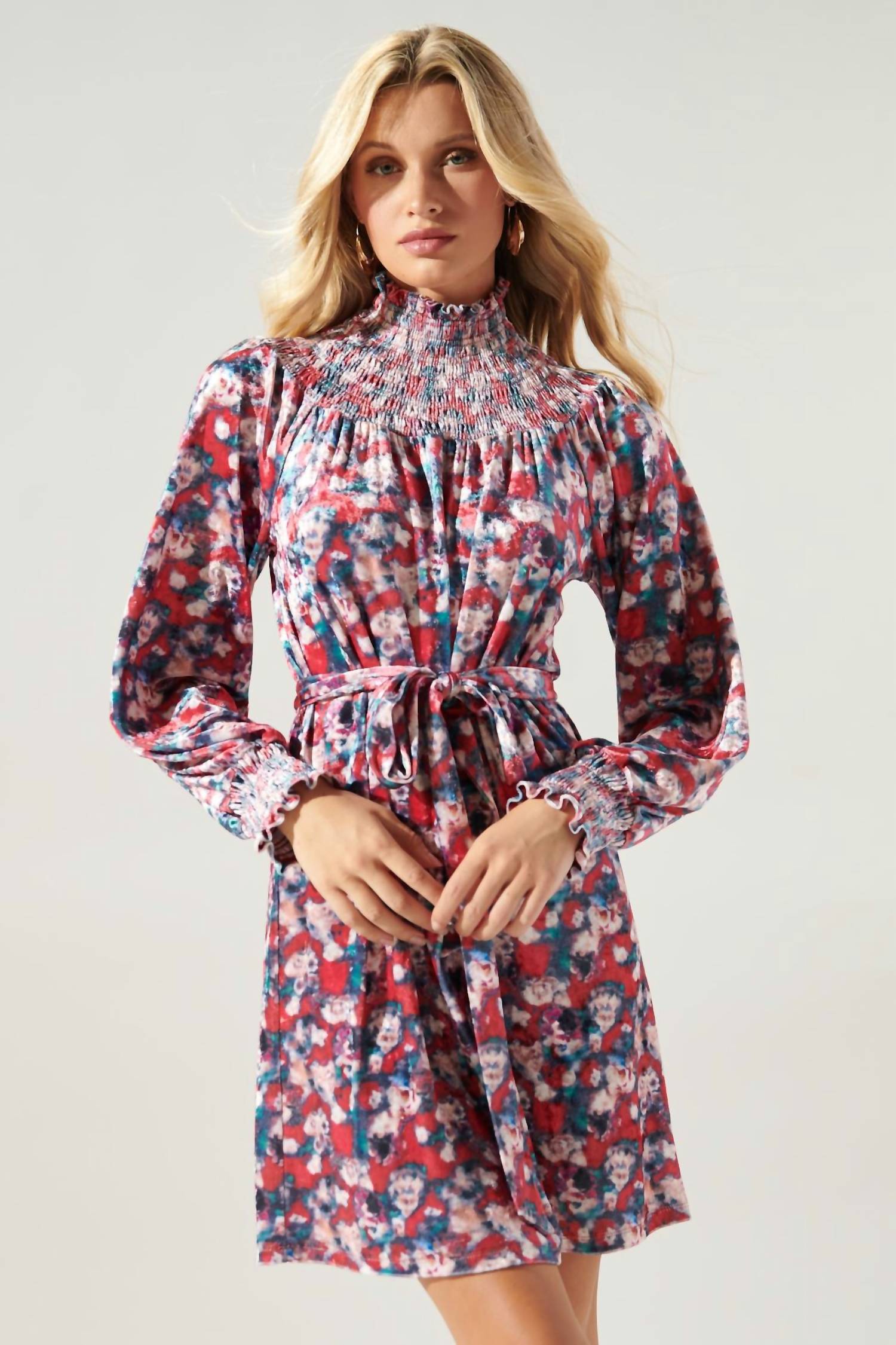 Blurred Floral Velvet Dress