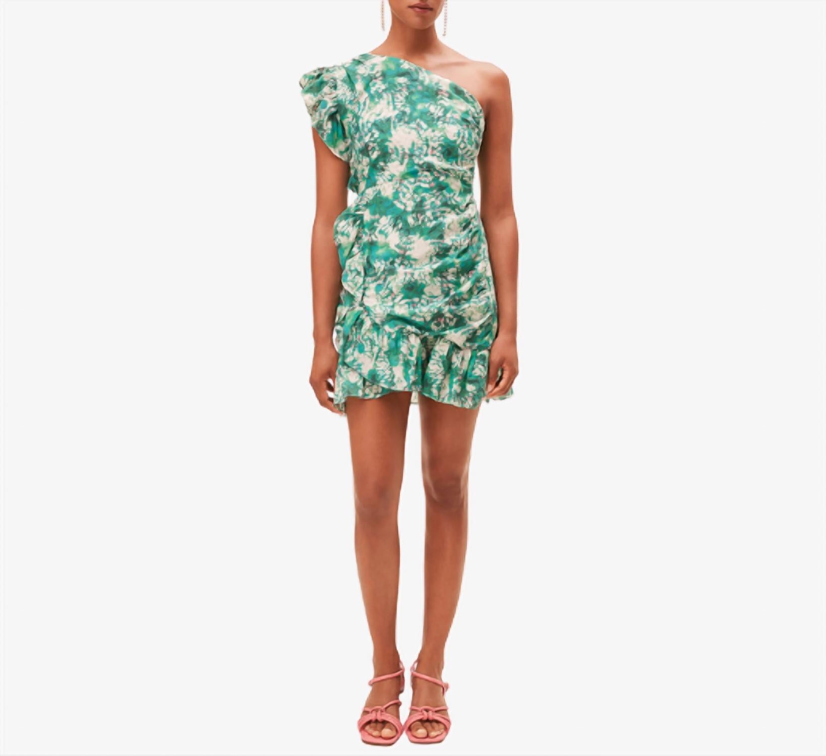 Suncoo One Shoulder Floral Dress in green 1 - women's dress