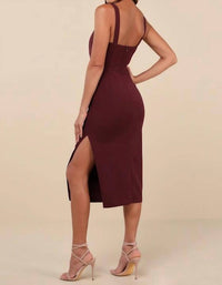 Lulus - Vibrant Allure Square Neck Sleeveless Bodycon Midi Dress