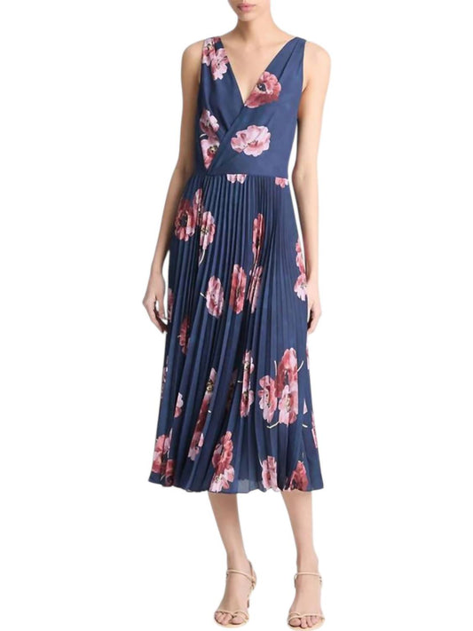 Vince - Painted Poppy Pleated V-Neck Dress