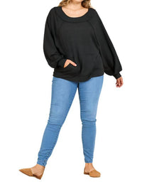 Umgee - Kangaroo Pocket Waffle Knit Top