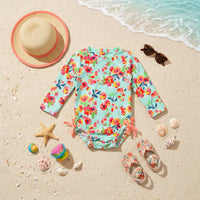 Rufflebutts - Girls' Painted Flowers Ruffled Rash Guard Swim Suit