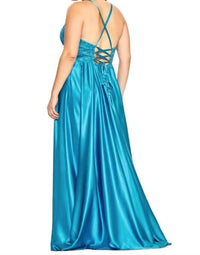 FAVIANA Applique Bodice Gown in teal - women's dress - detail view