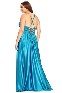 FAVIANA Applique Bodice Gown in teal - women's dress - alternate view
