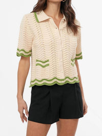 Greylin - Women's Amelia Scallop Hem Button Up Crochet Cardigan