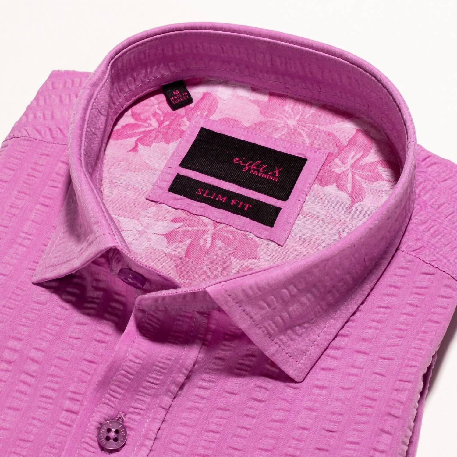 Eight X - Confuchsia Seersucker Short Sleeve Button Down Shirt