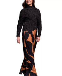 TRIBAL Speck Mock Neck Puff Sleeve High Low Sweater Top in black - women's sweater - detail view