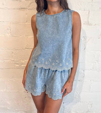 Adeline Embroidered Classic Shorts in denim - women's shorts