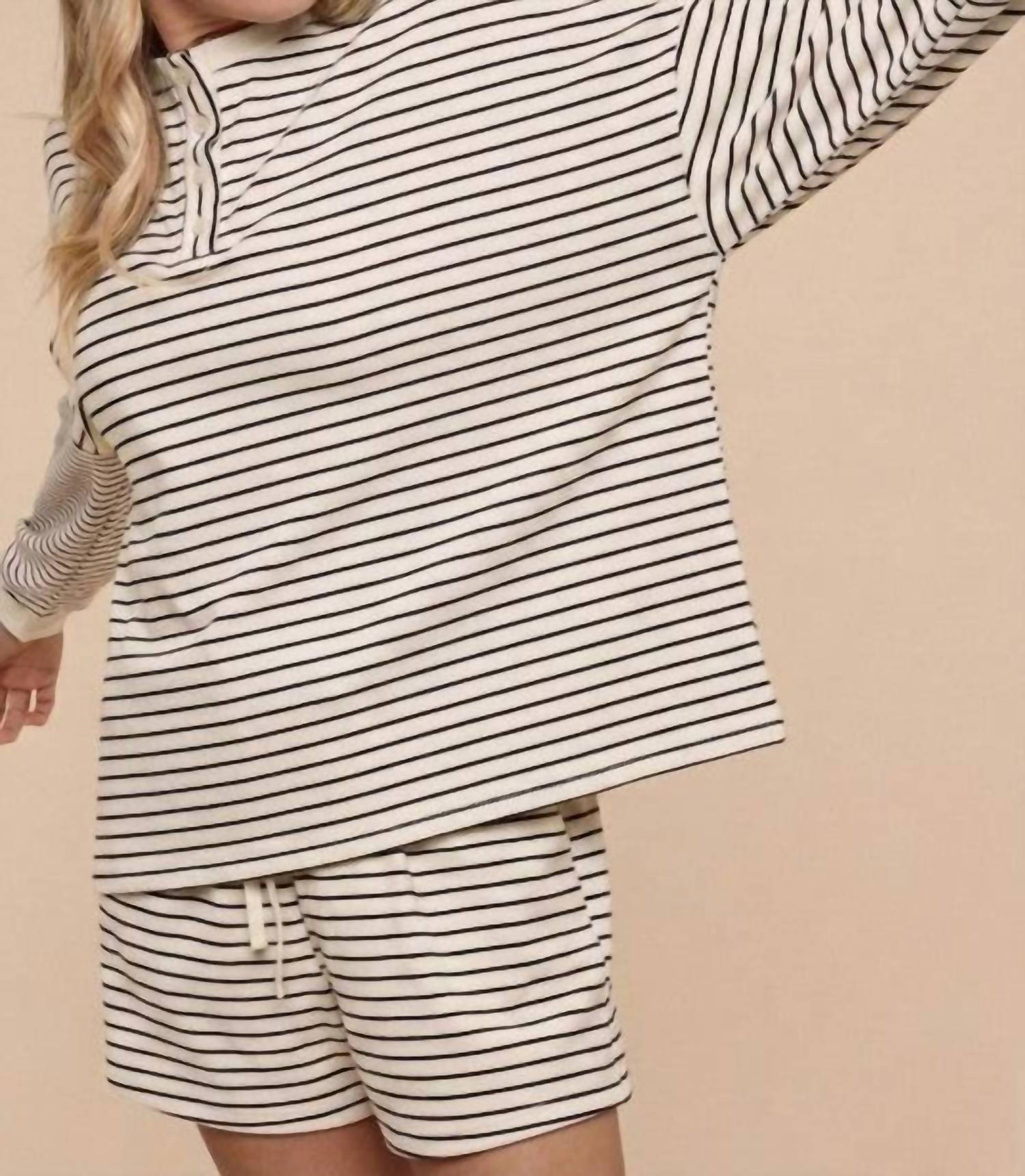 AnnieWear Soft Brushed Pin Stripe Pullover & Shorts Set in grey - women's sleepwear - alternate view