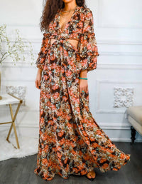 Surelymine - Floral Scent Cut Out Maxi Dress