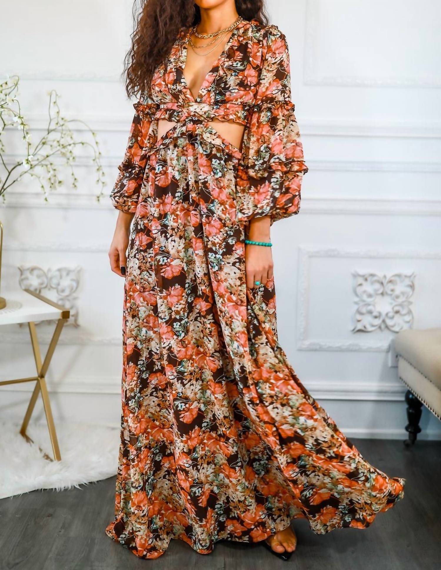 Surelymine - Floral Scent Cut Out Maxi Dress