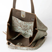 Ls Western - Women's Hand-tooled Leather Fringe Tote Bag With Adjustable Strap