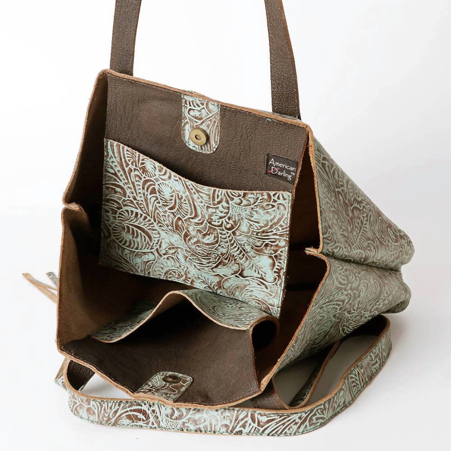 Ls Western - Women's Hand-tooled Leather Fringe Tote Bag With Adjustable Strap