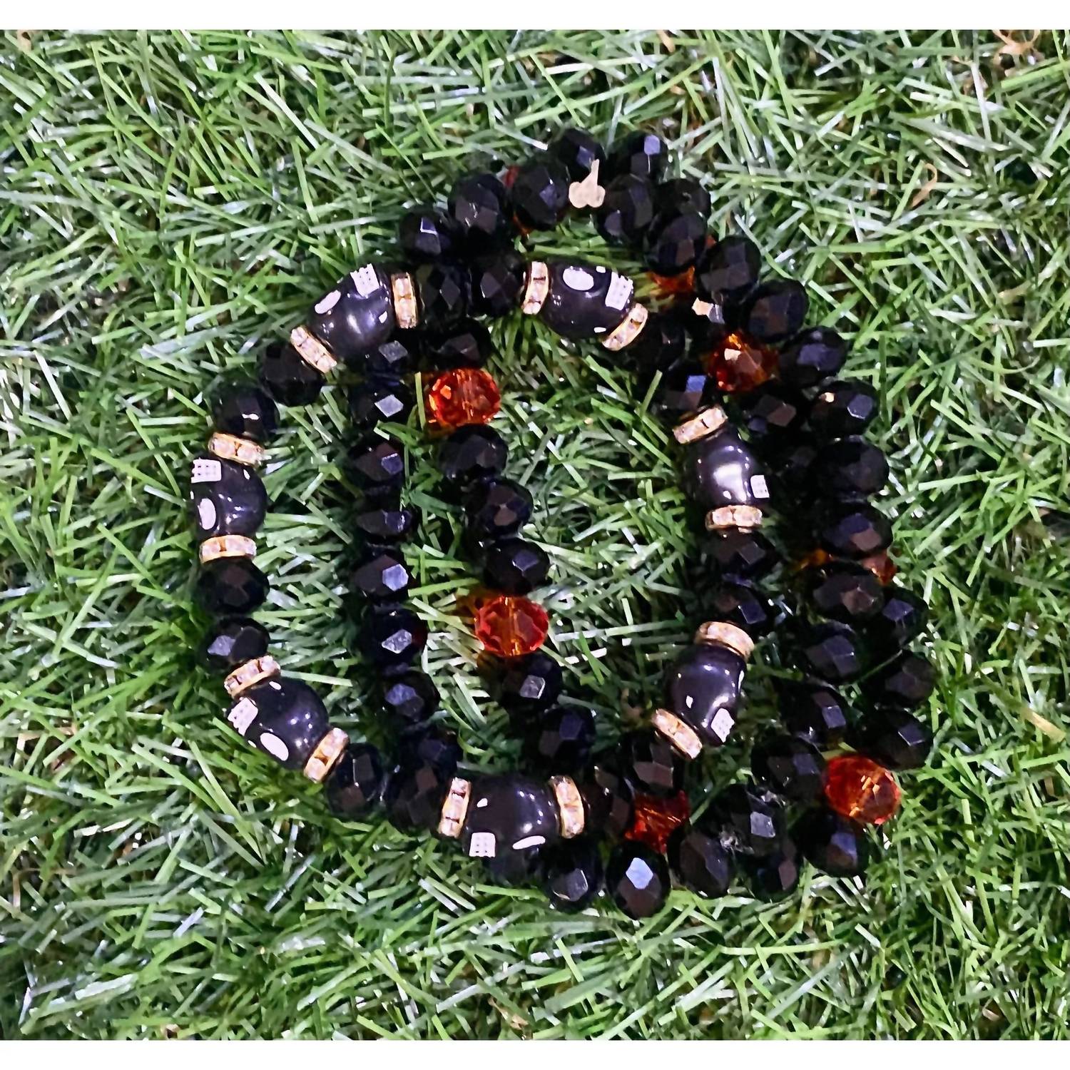 Sparkly South Wholesale - Women's Halloween Sugar Skull Beaded Stretchy Bracelet Set