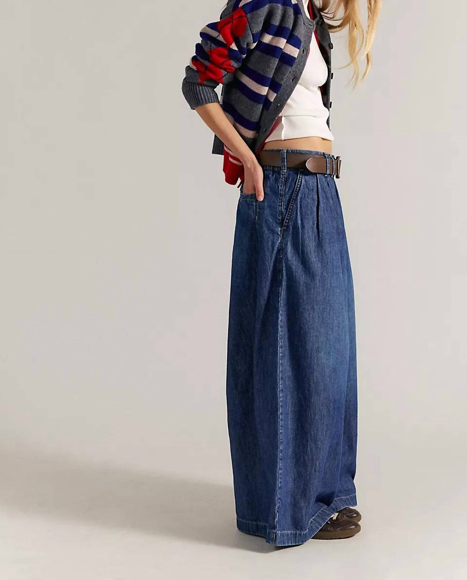 Free People Scout Wide Leg Jeans in deep indigo - women's jeans - detail view