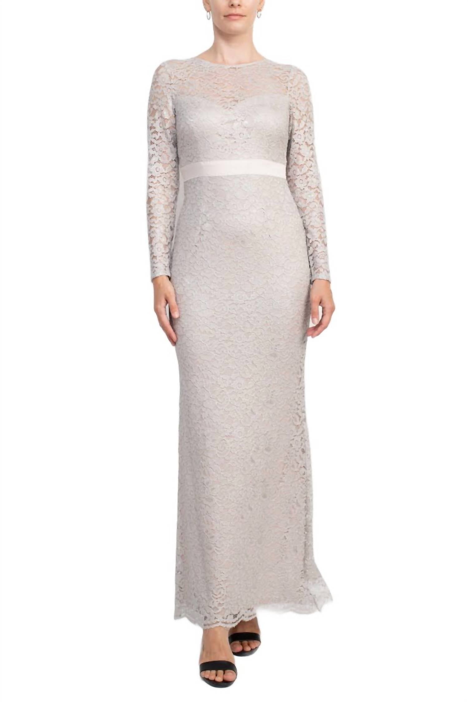 Adrianna Papell - Crew Neck Illusion Embellished Back Lace Dress