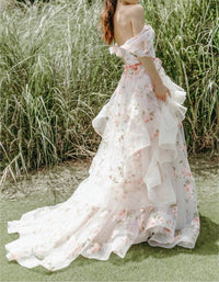Watters - Rosabel Layered Skirt Floral Print Wedding Gown