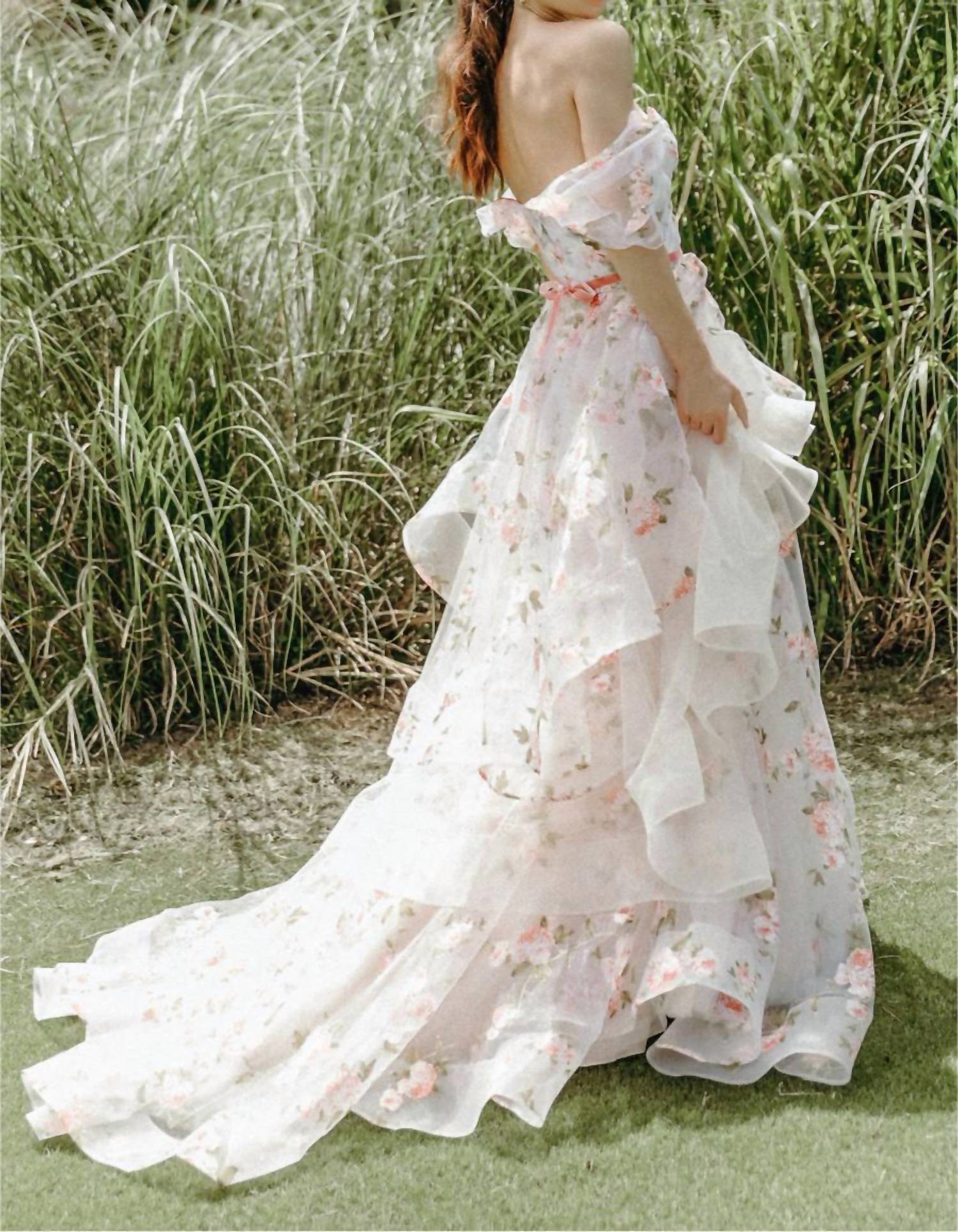 Watters - Rosabel Layered Skirt Floral Print Wedding Gown
