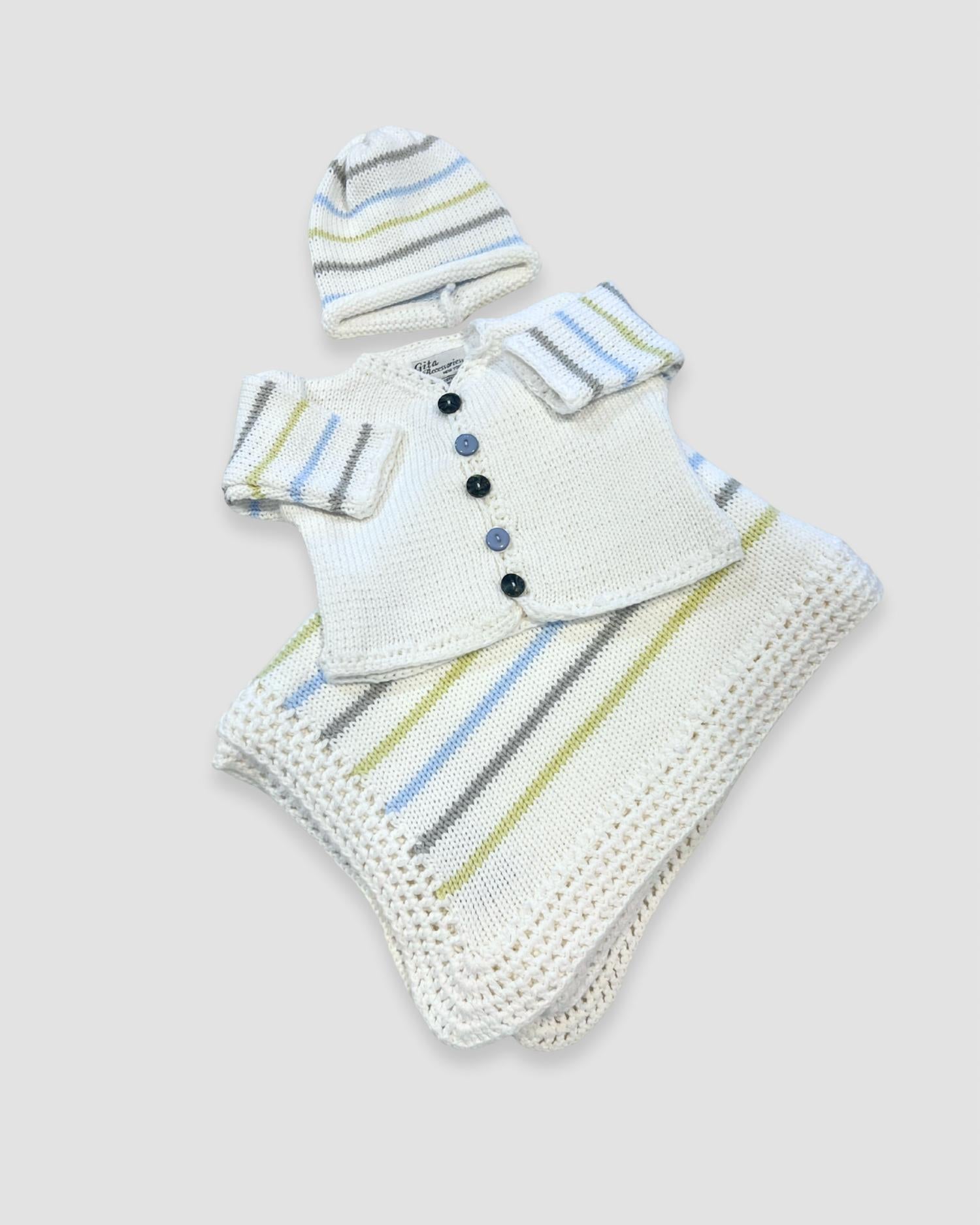 Gita - Boy's 2pc Pastel Stripe Sweater With Hat