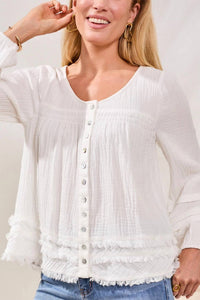 TRIBAL Cotton Gauze Balloon Sleeve Boho Blouse in white - women's blouse - alternate view