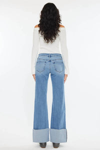 Kancan - Mid Rise Wide Flare Cuff Western Jeans