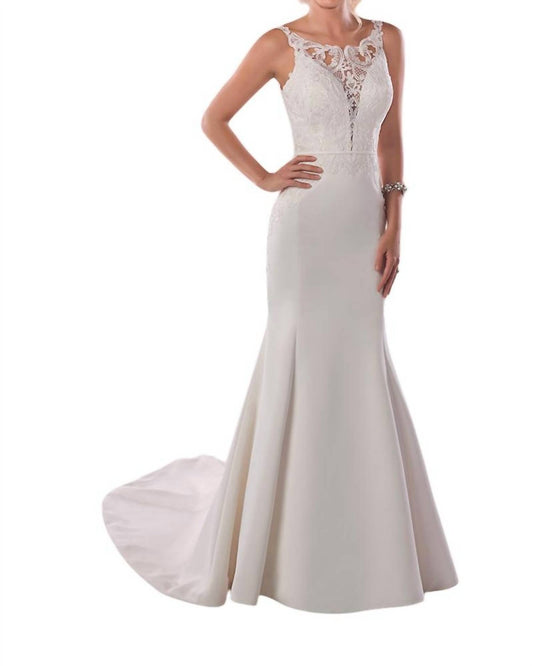 Stella York - Satin Wedding Dress with Illusion Neckline