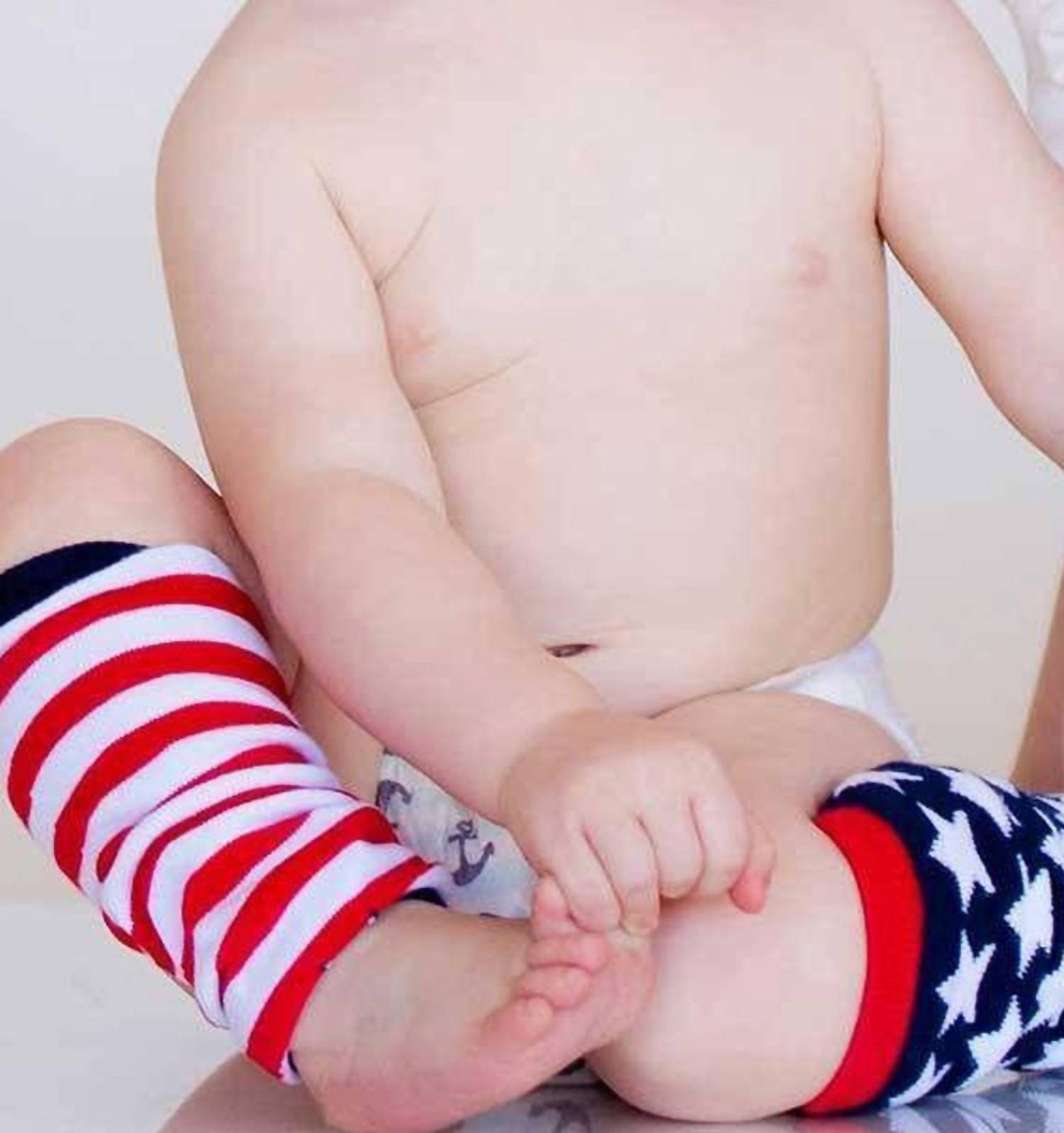Huggalugs Baby Girls Or Boys Stars & Stripes Leg Huggers in red white blue - kids' accessory - detail view