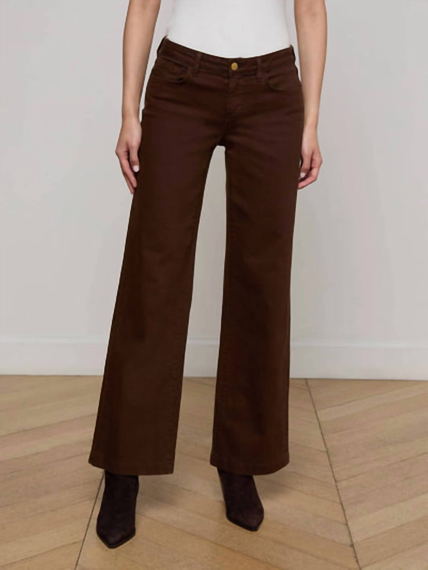 L'Agence Joanne Low Rise Wide Leg Jeans in brown - women's jeans