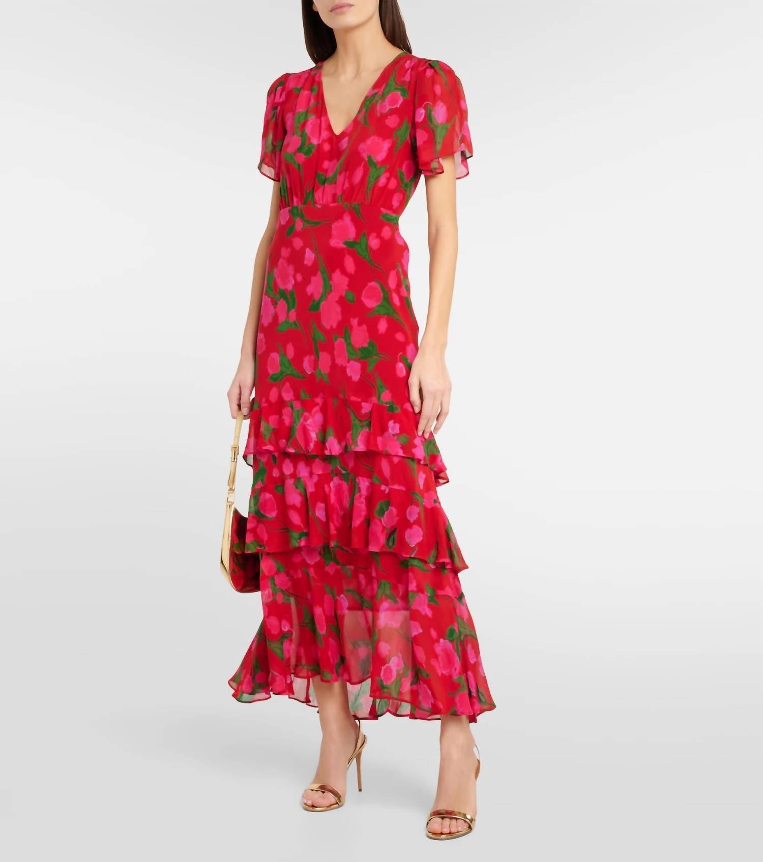 Rixo - Gilly Floral Tiered Silk Maxi Dress