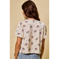 So Me - Rose Satin Tie Front Floral Blouse