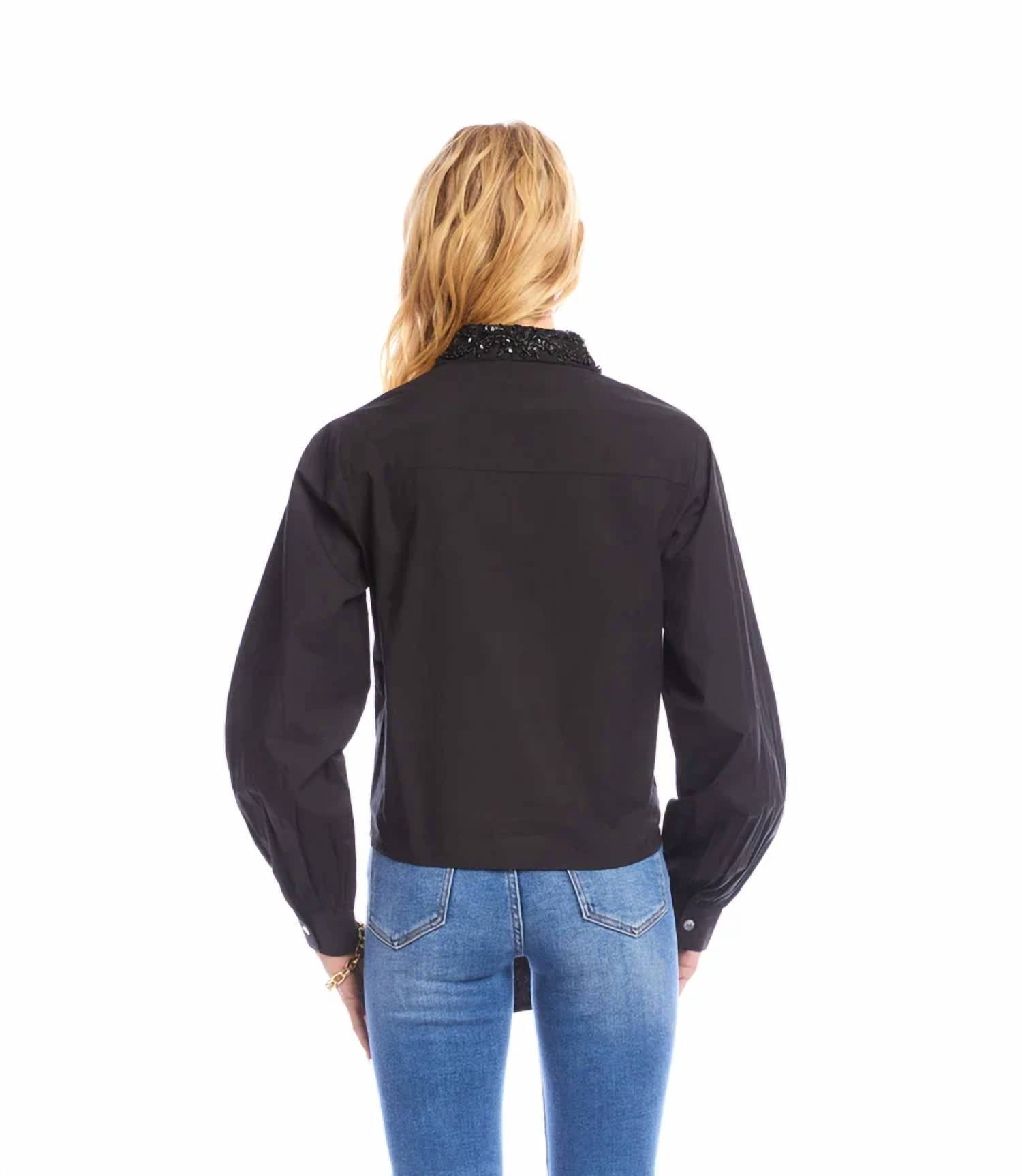Karen Kane - Leslie Long Sleeve Embellished Collar Tie-front Top