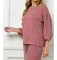 See And Be Seen - Striped Knit Top With Balloon Sleeves