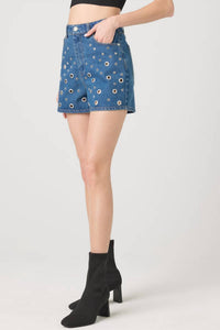 BLANKNYC Reeve High Rise Studded Short in silver dreams - women's shorts - detail view