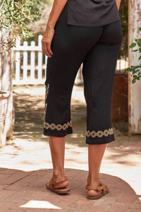 PAPARAZZI Viscose Embroidered Crop Pant in black - women's pants - alternate view