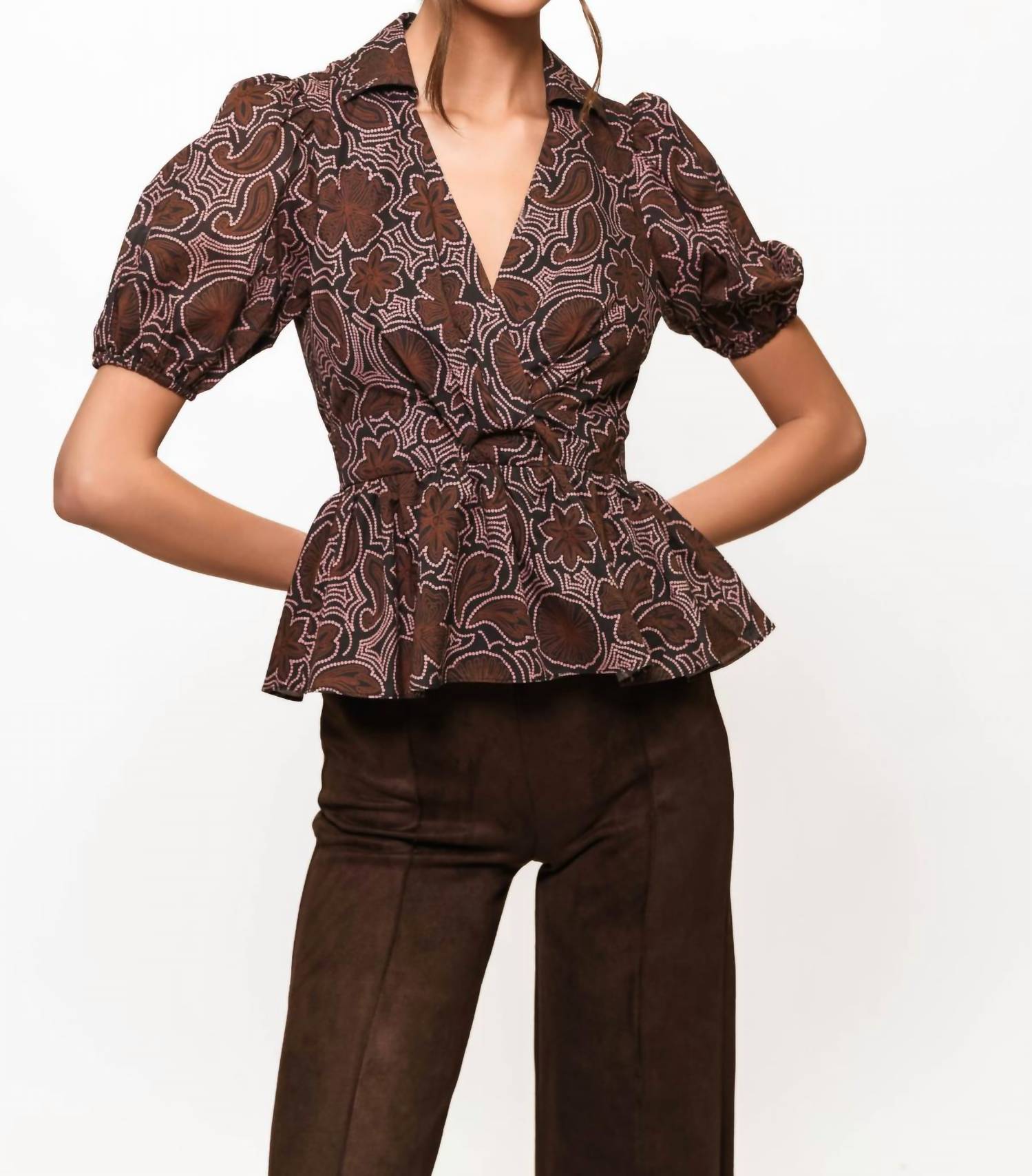 hutch Fowler Top in black copper rodeo floral - women's blouse