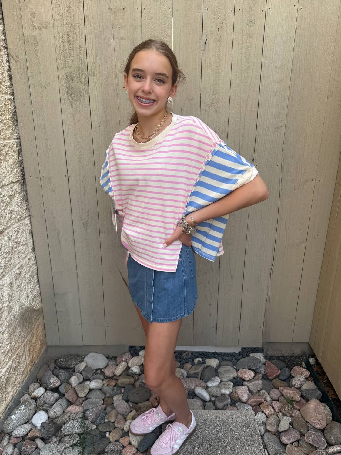 Peach Love - Striped Color Block Thick Tee