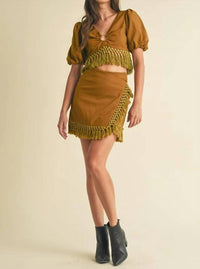 Luxxel - Lili Fringe Crop Top & Mini Skirt
