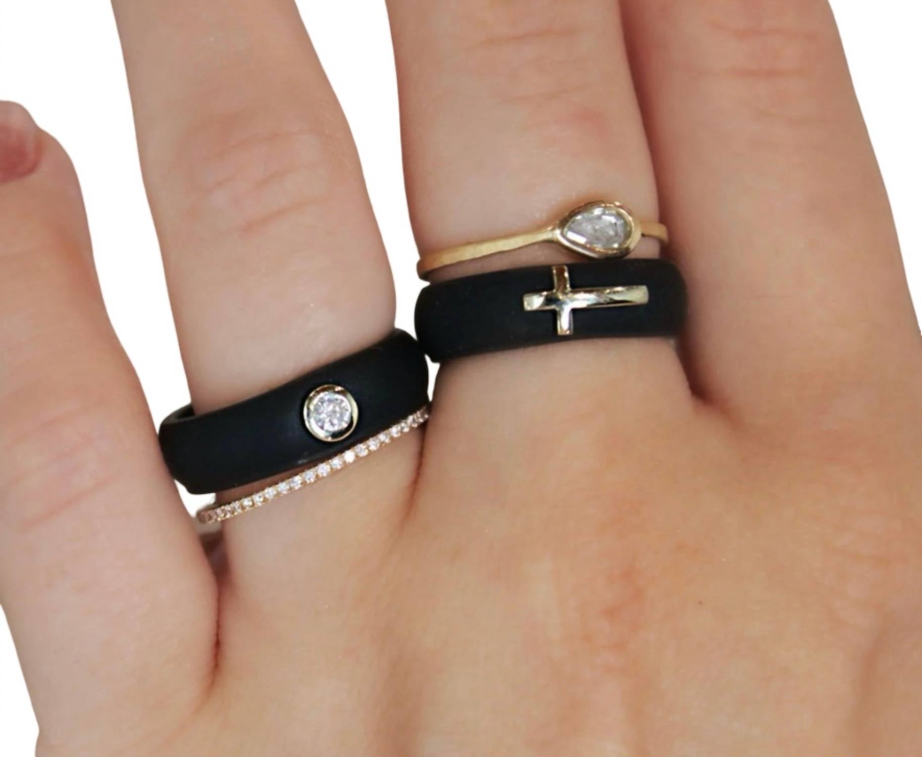 Casual Carats - Silicone Band Ring With 14kt Gold Sideways Cross
