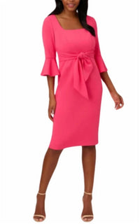 Adrianna Papell - Stretch Knit Crepe Tie-Front Midi-Length Sheath Dress