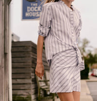 Cartolina Nantucket Rosalie Button Down Shirt in coastal indigo stripe - women's shirt - detail view