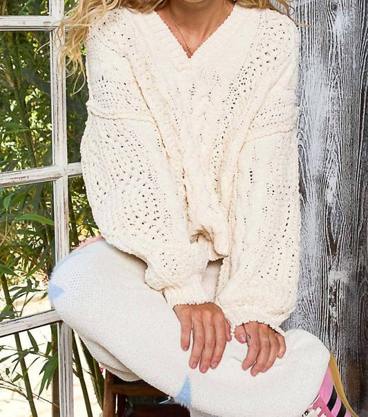 Pol - V-neck Semi Cropped Top Chenille Sweater