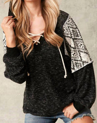 Sugarfox Aztec Comfort Pullover Sweatshirt in black - women's top