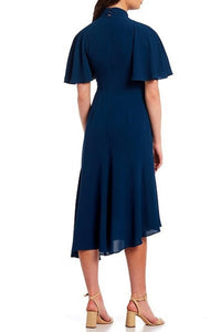 Maggy London - Twist Mock Neck Flutter Sleeve Midi Dress