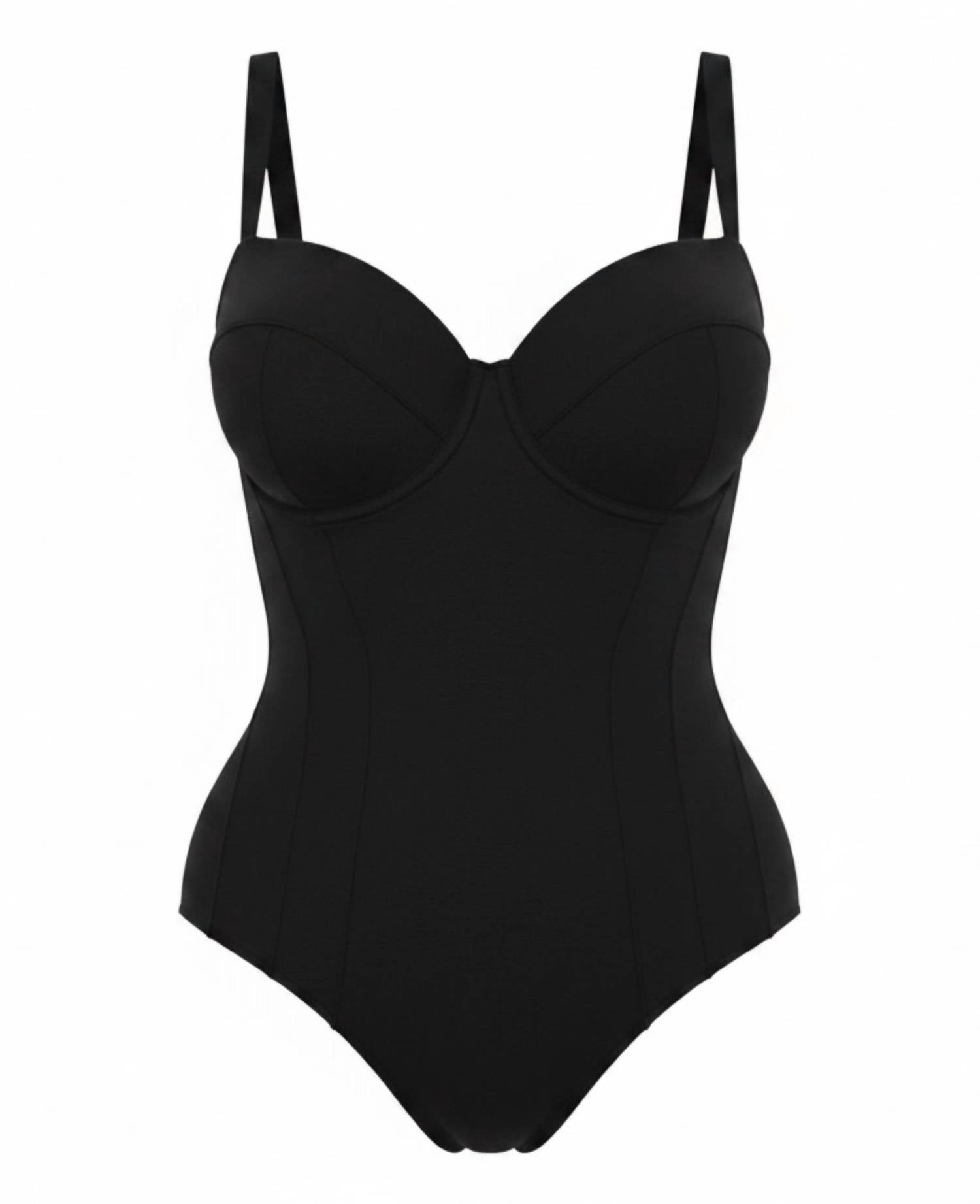 Ta3 One Piece Sculpting Swim Bodysuit in black - women's swimwear - detail view