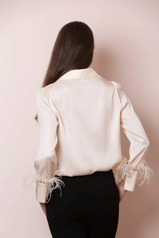Jessie Liu - Silk Blouse with Feathers